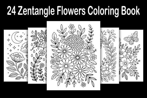 Download 24 Zentangle Flowers Coloring Book - Coloring book Collection